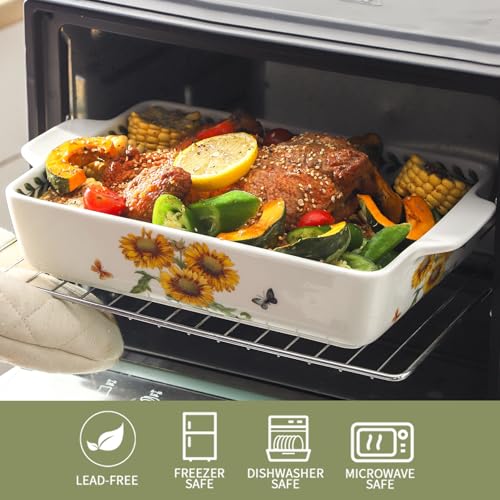 Ceramic Sunflower Baking Casserole Dish with Handles (Sunflower)