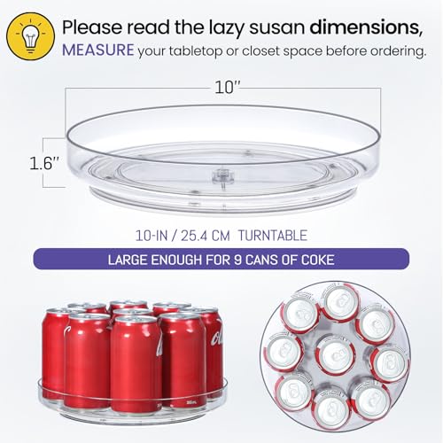 4 Pack 10 Inch Clear Acrylic Lazy Susan 360° Turntable Organizer Spice Rack (4 Count)
