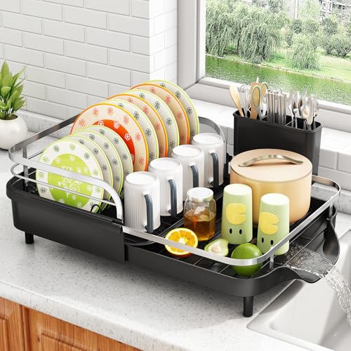Expandable Dish Drying Rack for Small Kitchen Counter (Black)