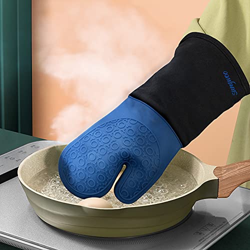 Silicone Oven Mitts (Royal Blue & Black / 14.6in Oven Mitts)