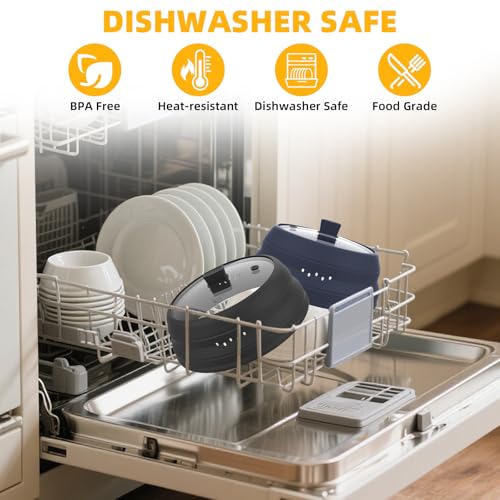 Microwave Splatter Cover Glass Cover Guard Lid with Collapsible Silicone for Food Pot Plate Cover 10.8 inch Black (BLACK / 10.8 inch)