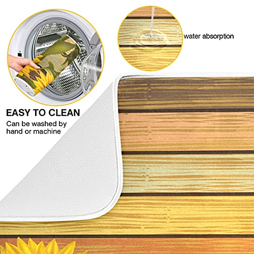 Super Absorbent Dish Drying Mat (Sunflower On Wooden Board Vintage / 18" x 24")