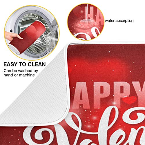 Happy Valentine's Day Bling Light Red Hearts Dish Drying Mat for Kitchen Counter Absorbent Microfiber Large Drying Pad Dish mats for Kitchen Countertops 18 x 24 Inch (Hearts Holiday / 18" x 24")
