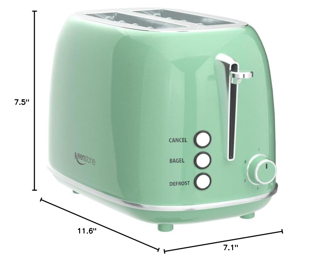 2 Slice Stainless Steel Toaster Retro with 6 Bread Shade Settings (2 Slice / Green)