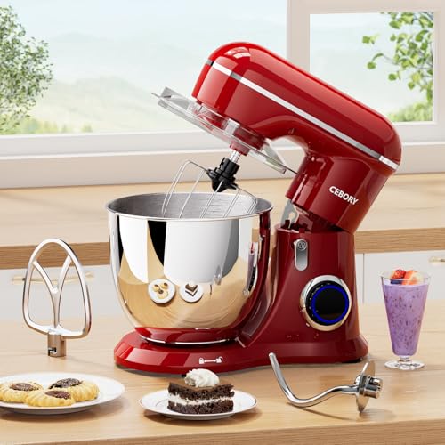 3-IN-1 Electric Stand Mixer, 6.5QT Bowl 660W 10-Speed Kitchen Mixer, Household Food Mixers include Dough Hook, Beater and Whisk, Bread Cake Mixer for Baking and Most Home Cooks, Red (Red)