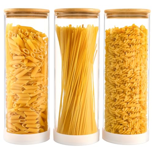 73oz Glass Spaghetti Pasta Containers for Pantry Organization (3pcs-Round / 73oz)