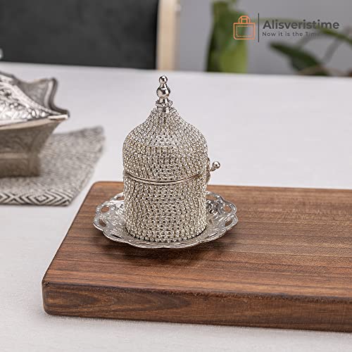 Lale Crystal Turkish Coffee Set with Tray (Silver)