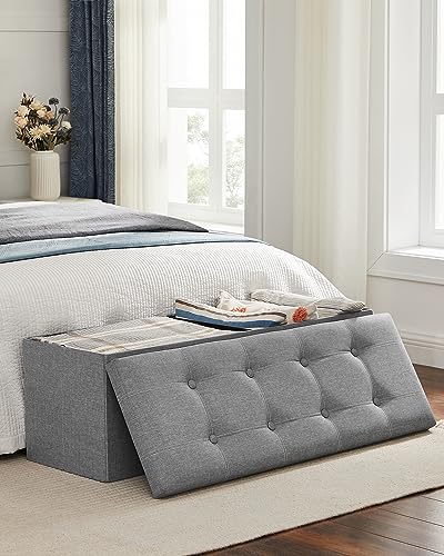 Ottoman Storage Bench (Light Gray + White / 15"D x 43"W x 15"H (without Flipping Lid))