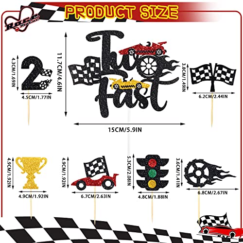 49 Pcs Two Fast Cake Topper Car Cupcake Topper 2nd Birthday Decor