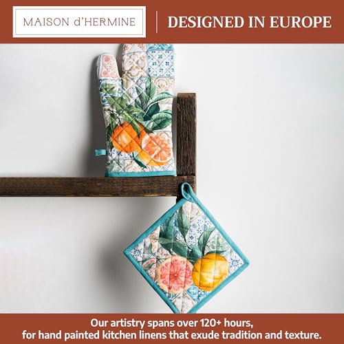 100% Cotton Oven Mitt & Pot Holder Set (010 - Agrume / 7.5" x 13" & 8" x 8" (Oven Mitt & Pot Holder))
