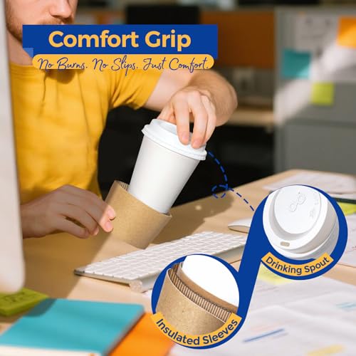 100 Pack 10 oz Disposable Coffee Cups with Lids (10 oz / Classic)