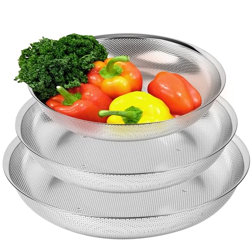 Large Shallow Stainless Steel Colander Set of 3