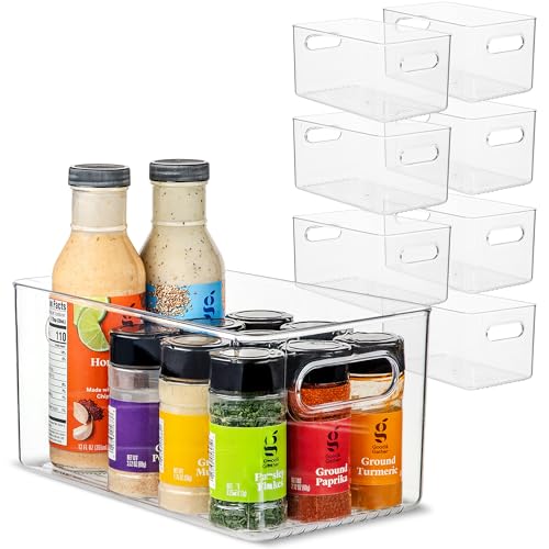 Plastic Food Storage 8 Pack Clear Container Bin with Handles for Organizing Kitchen (8 Count)