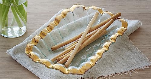 Ruffle 11.25 x 7 Inch Rectangular Bowl with 24k Gold (Medium Side Dish Bowl)