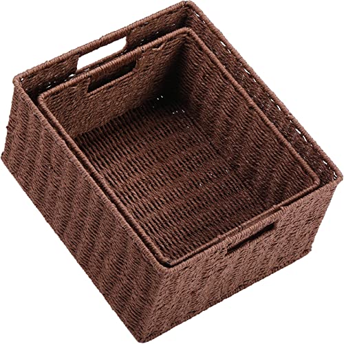 Large Woven Storage Baskets (15 x 12.8 x 7.5 inches / Dark Brown)