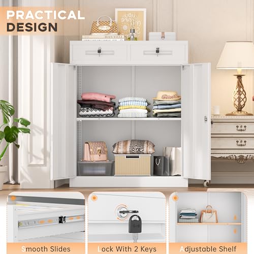 Metal Garage Storage Cabinet with Doors and Shelves (White / 36")