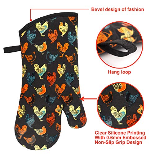 Oven Mitts 1 Pair (Rooster, Black Mittens)