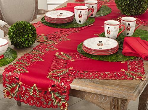 Pandoro Collection Holiday Christmas Tree Tablecloth (Red / 14"x20" Placemat-Set of 4)