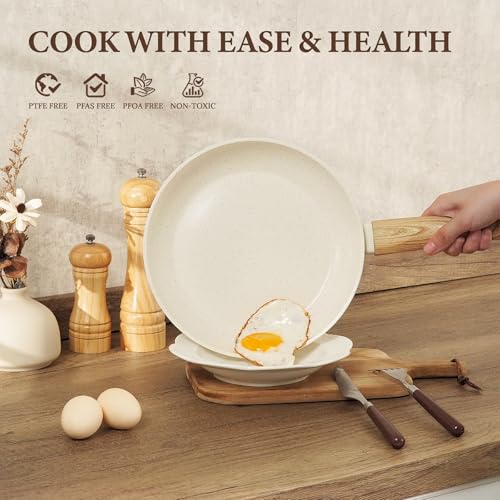 26Pcs Pots and Pans Nonstick Ceramic Cookware Set Nontoxic Kitchen Cooking Set with Steamers Utensils Induction Compatible (Cream White)