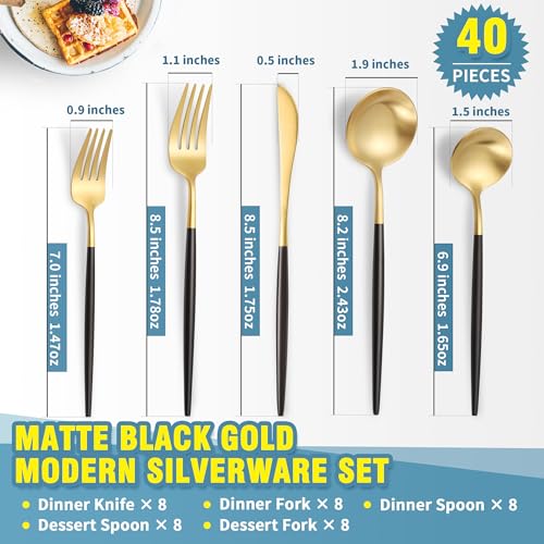 Matte Black Gold Silverware Set for 8 (Black/Gold / 40 Pieces Set)