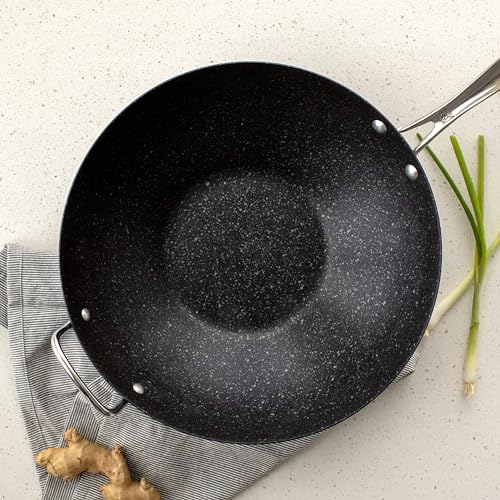 Basalt Aluminized Steel Spun Wok (14-Inch / Nonstick Ceramic Coating)