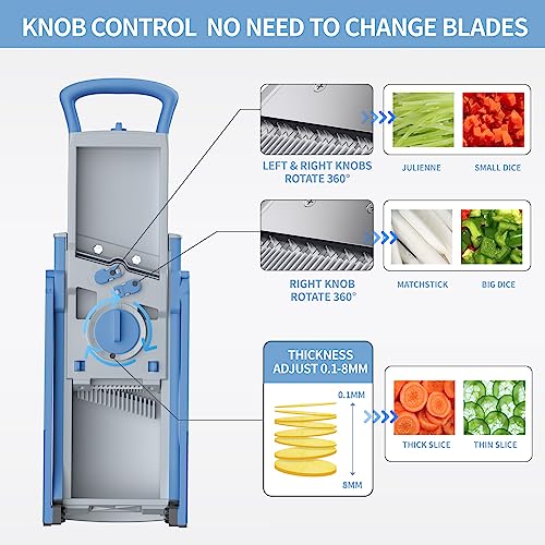 Safe Mandoline Slicer Pro for Kitchen with Spiral Shredder 7 in 1 (S3 LightBlue)