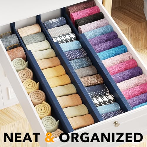 Bamboo Dresser Drawer Dividers 6 Pack (4.65''H, 17''-22''L / NAVY BLUE)