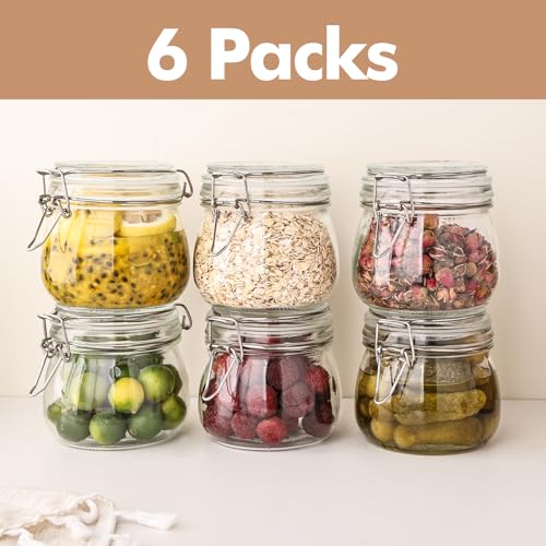 16oz 6 Pack Round Glass Jars with Airtight Lid
