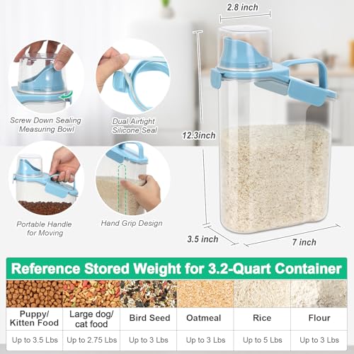 2 Pack Rice Container Cereal Storage Container 3.2 Quarts (Beige&Blue 3.2+3.2Qt)
