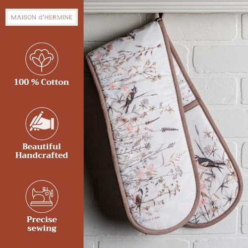 Double Oven Mitts 100% Cotton Double Oven Glove (058 - Meadow Florals - Brown / 7" x 35" (Double Oven Mitt))