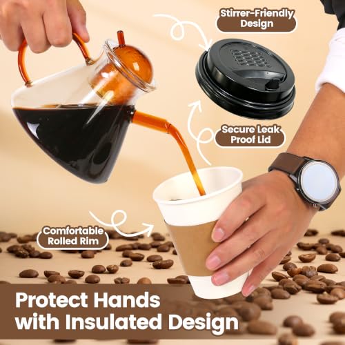16 oz Disposable Paper Coffee Cups with Lids & Sleeves
