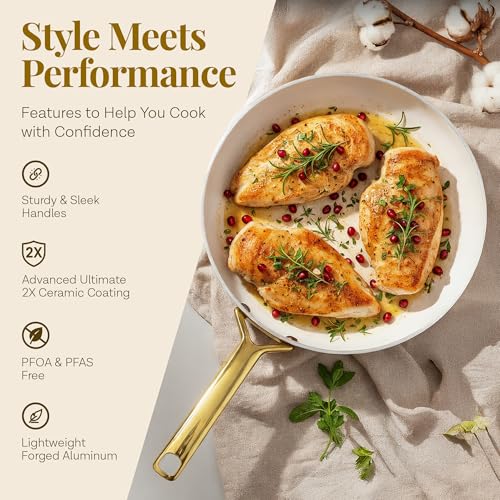 Modern 11 Pc Ceramic Cookware Set (Cream)