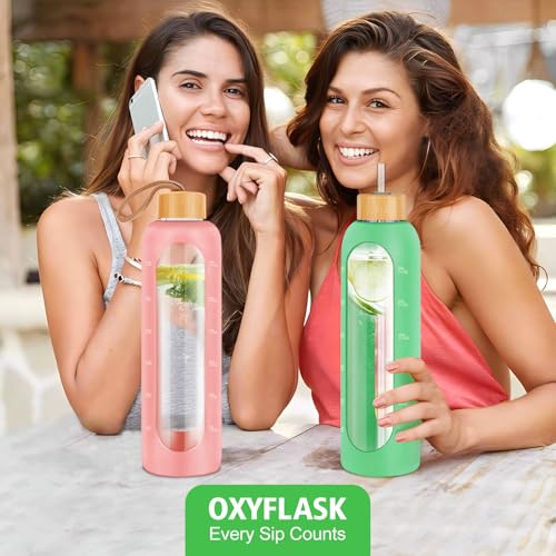 Glass Water Bottles 32 oz (Jade Green-1pack / 32 Ounces)