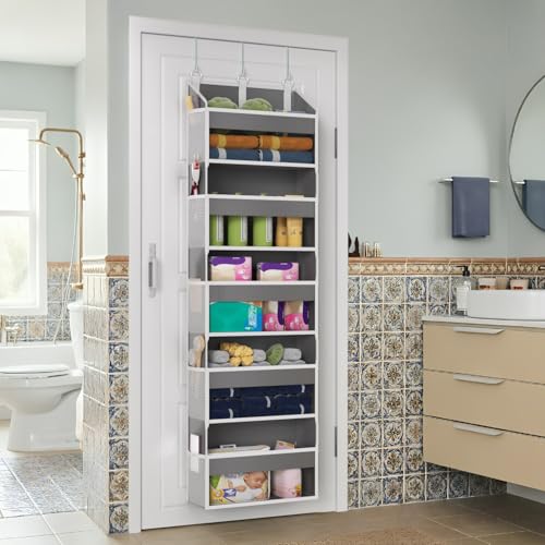 Over the Door Organizer with 5 Front & 10 MeshSide Pockets (Grey)