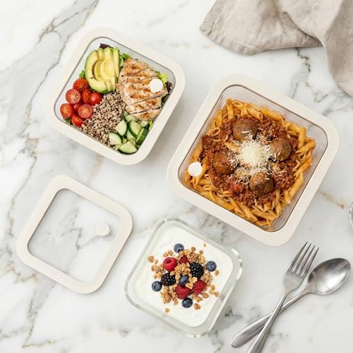 Glass Food Container Set with Glass Lid (White Sand-6P)