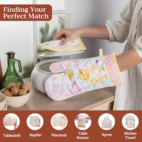 100% Cotton Oven Mitt & Pot Holder Set (095 - Easter Zest / 7.5" x 13" & 8" x 8" (Oven Mitt & Pot Holder))