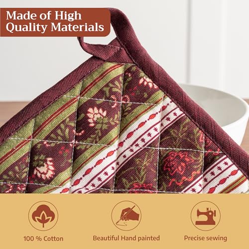 Pot Holders 100% Cotton Potholders (051 - Reveillon Au Jardin / 8" x 8" (Pot Holder Pack of 2))
