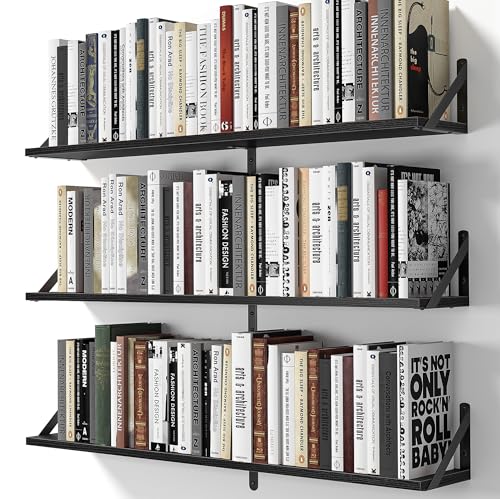 Floating Shelves for Wall (Black / 35.43"W x 5.9"D x 5.4"H,Set of 3)
