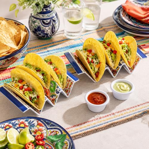 Taco Holder Stands with Sauce Cup (Set of 2 with 2 Dip Cups / Mars Blue)