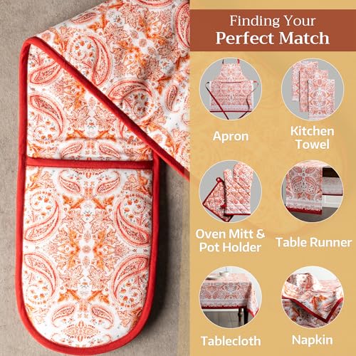 Double Oven Mitts 100% Cotton Double Oven Glove (055 - Orient / 7" x 35" (Double Oven Mitt))
