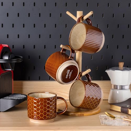15 OZ Stackable Coffee Mugs Set of 4 (Caramel / 15 Ounces)