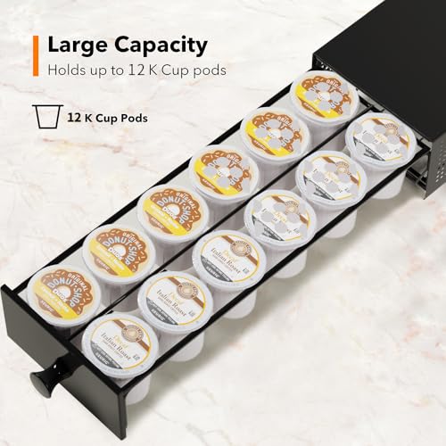 K Cup Organization Storage Drawer Maker K Cup Holder Coffee Pod Organizer Stand Tray Counter Rack Countertop Maker Stand Capsules Compatible with Keurig Accessories Holds 12 Pods (12 Pod Capacity)