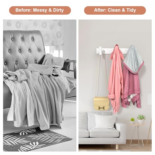 Wall Mounted Coat Rack (White / 3 "T" Hooks, 2PACK)