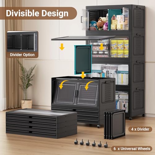 200Gal XL Stackable Storage Bins Foldable Box Cabinet for Home (Black / 200QT-4Pack)