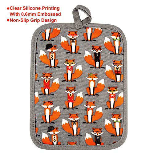 Pot Holders Set of 2 (Fox, Gray Potholders)
