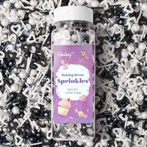 Black and White Heart Sprinkles for Cake Decorating 4.23ounce (4.23 Ounce)