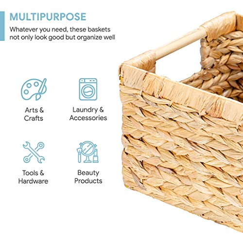 Natural Water Hyacinth storage basket with Handle (Water Hyacinth / 3-Pack Medium (12.2"L x 8.9"W x 6.9"H))