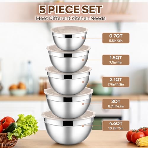 Mixing Bowls with Lids Set (Khaki / 10 Piece)