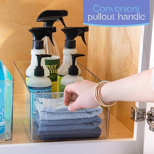 Plastic Food Storage 8 Pack Clear Container Bin with Handles for Organizing Kitchen (16x8x5)