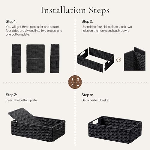 2 Pack Wicker Basket (Rectangular- 2pack 11.5"×7.5"×3.5" / Black)
